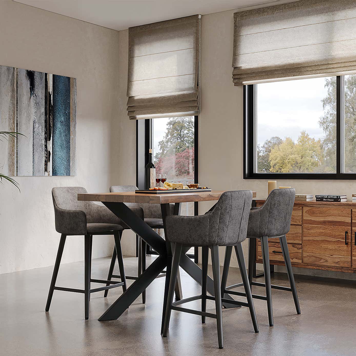 Indus Valley Logan 4 Seater Bar Table With 4 Logan Faux Leather Bar Stools