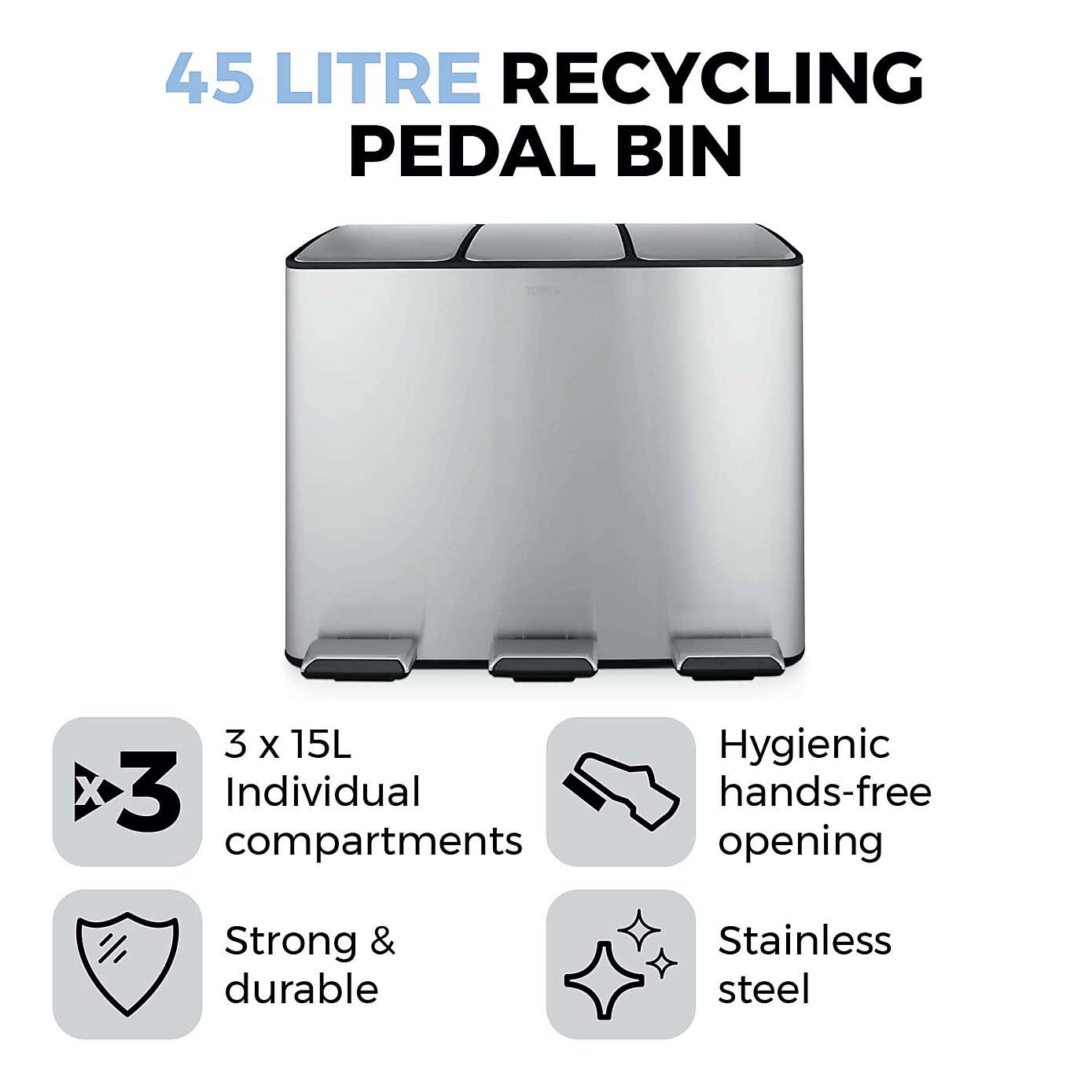 Tower 45L Recycling Pedal Bin