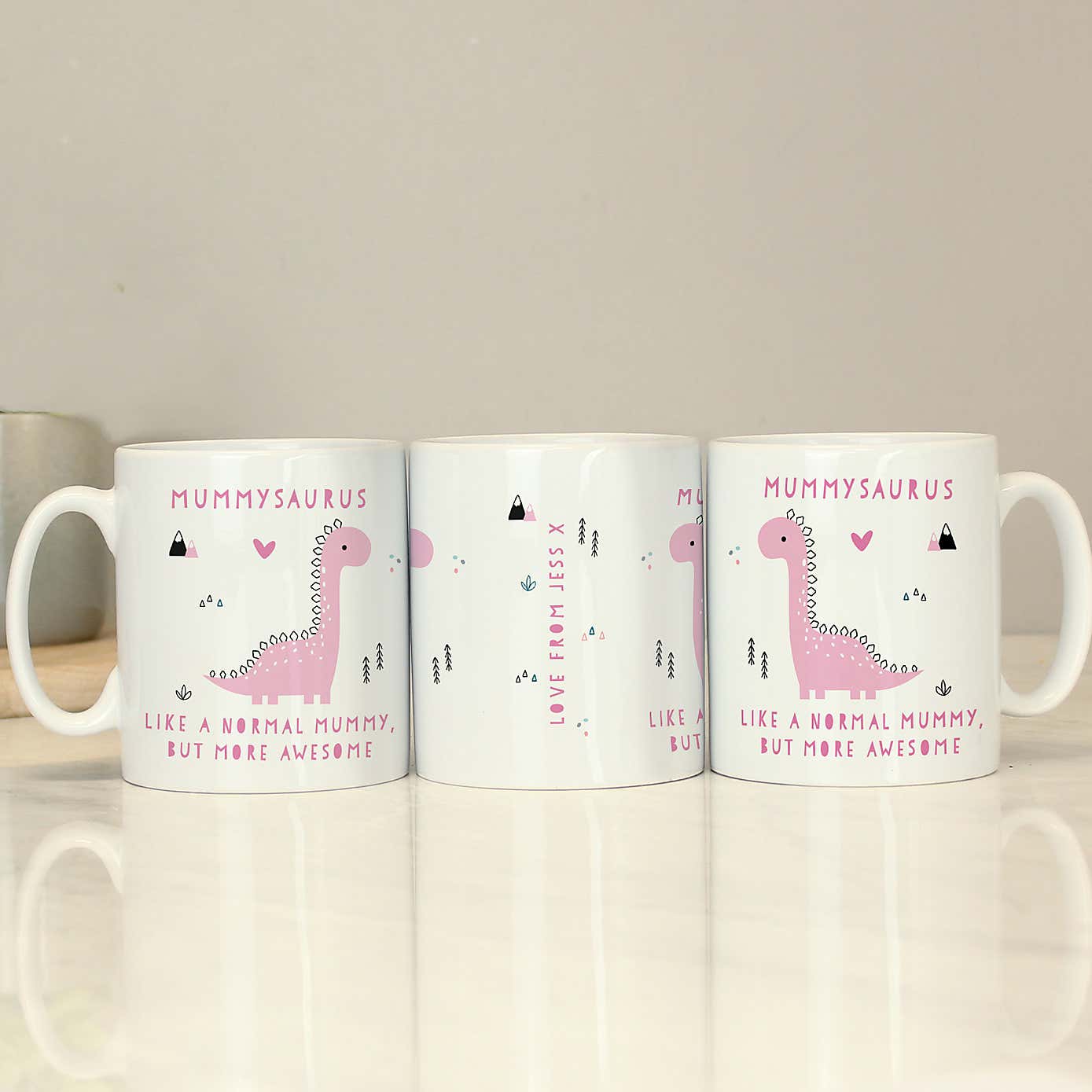 Personalised More Awesome Pink Dinosaur Mug