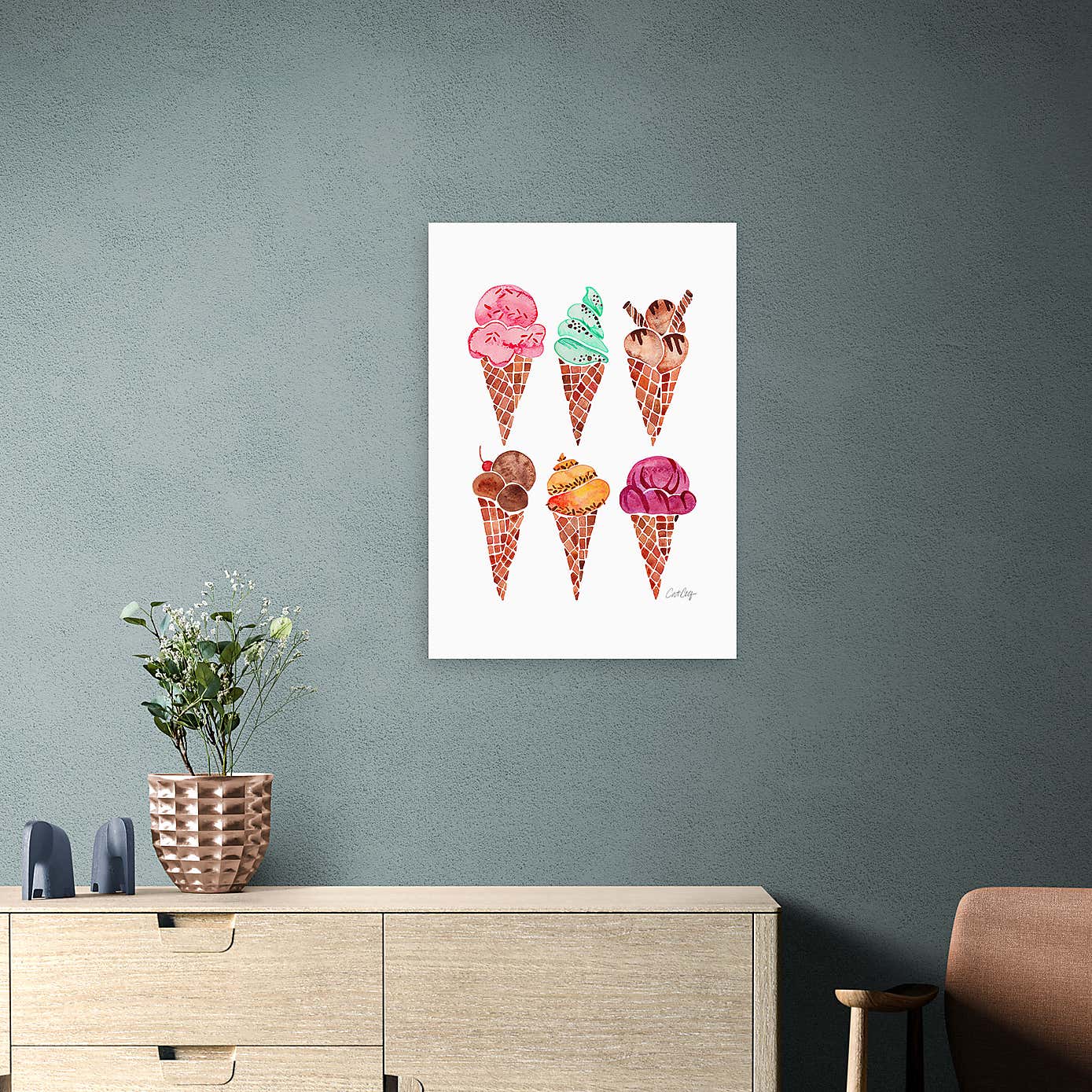 East End Prints Rainbow Ice Cream Cones Print