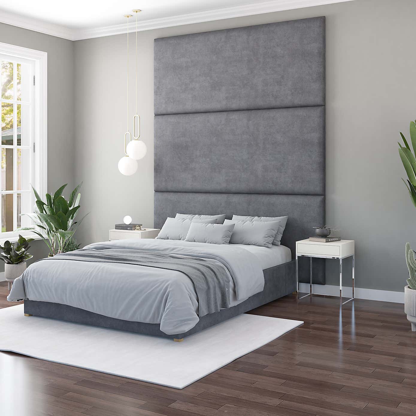 Hanging Wall Panel Dual Mount Plush Velvet Headboard