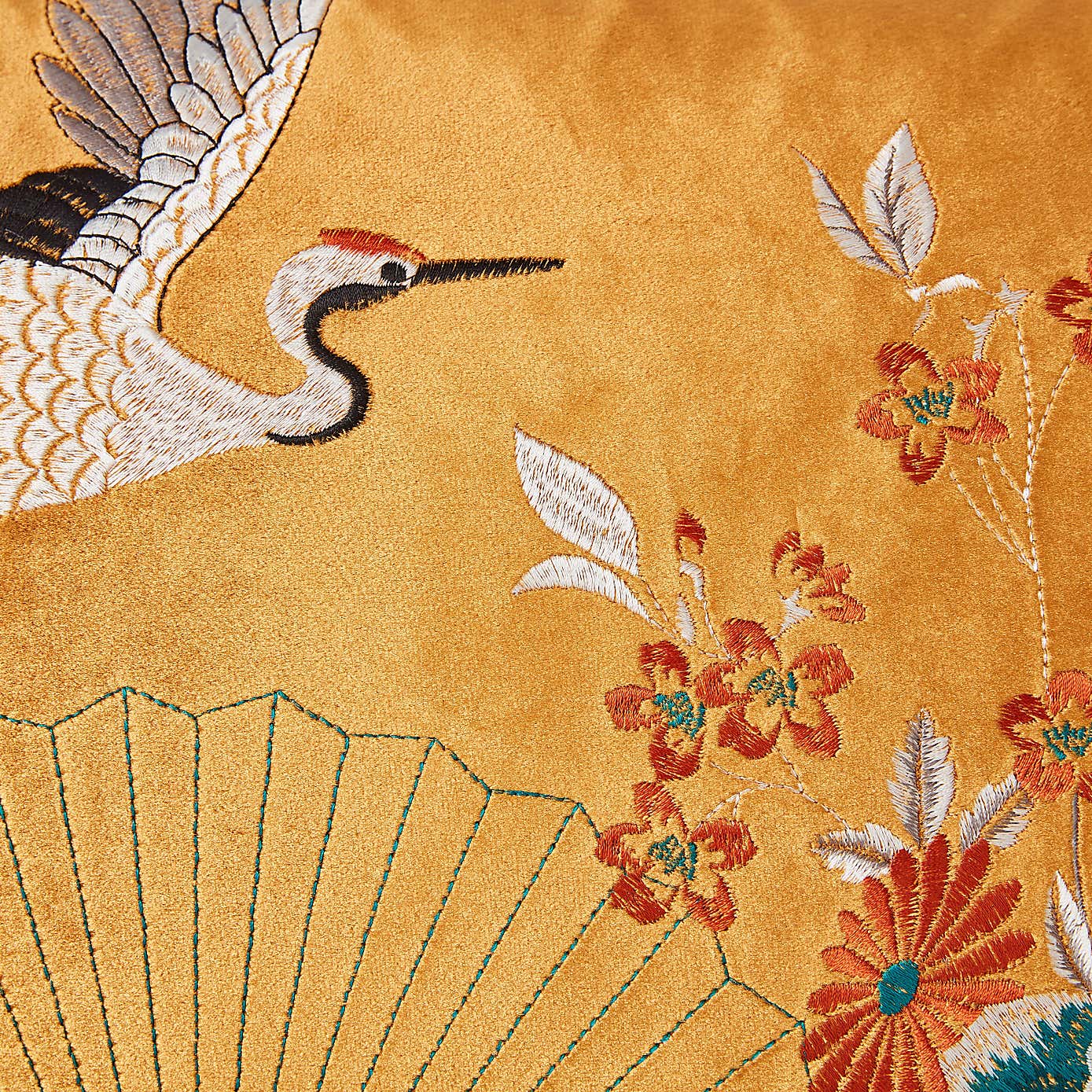 Embroidered Crane Cushion Cover