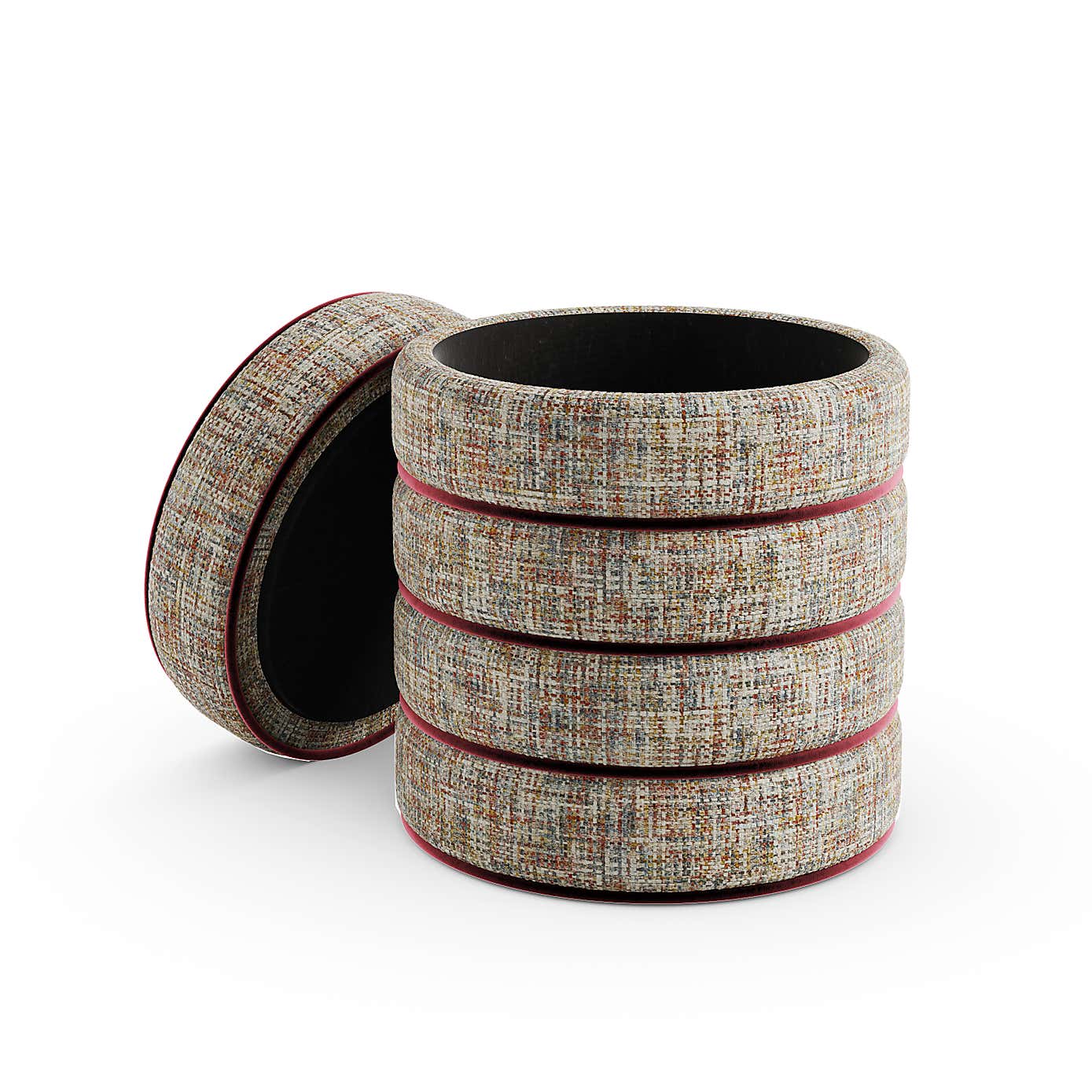 Contrast Piping Storage Footstool, Multicoloured Chenille