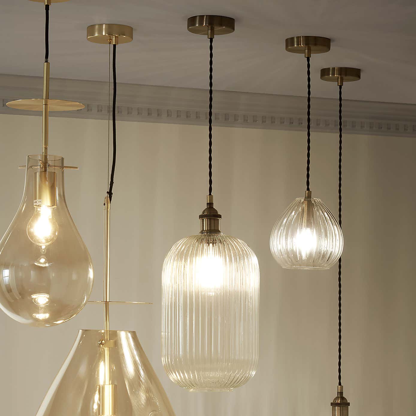 Abigail Tall Ribbed Glass Pendant, Clear