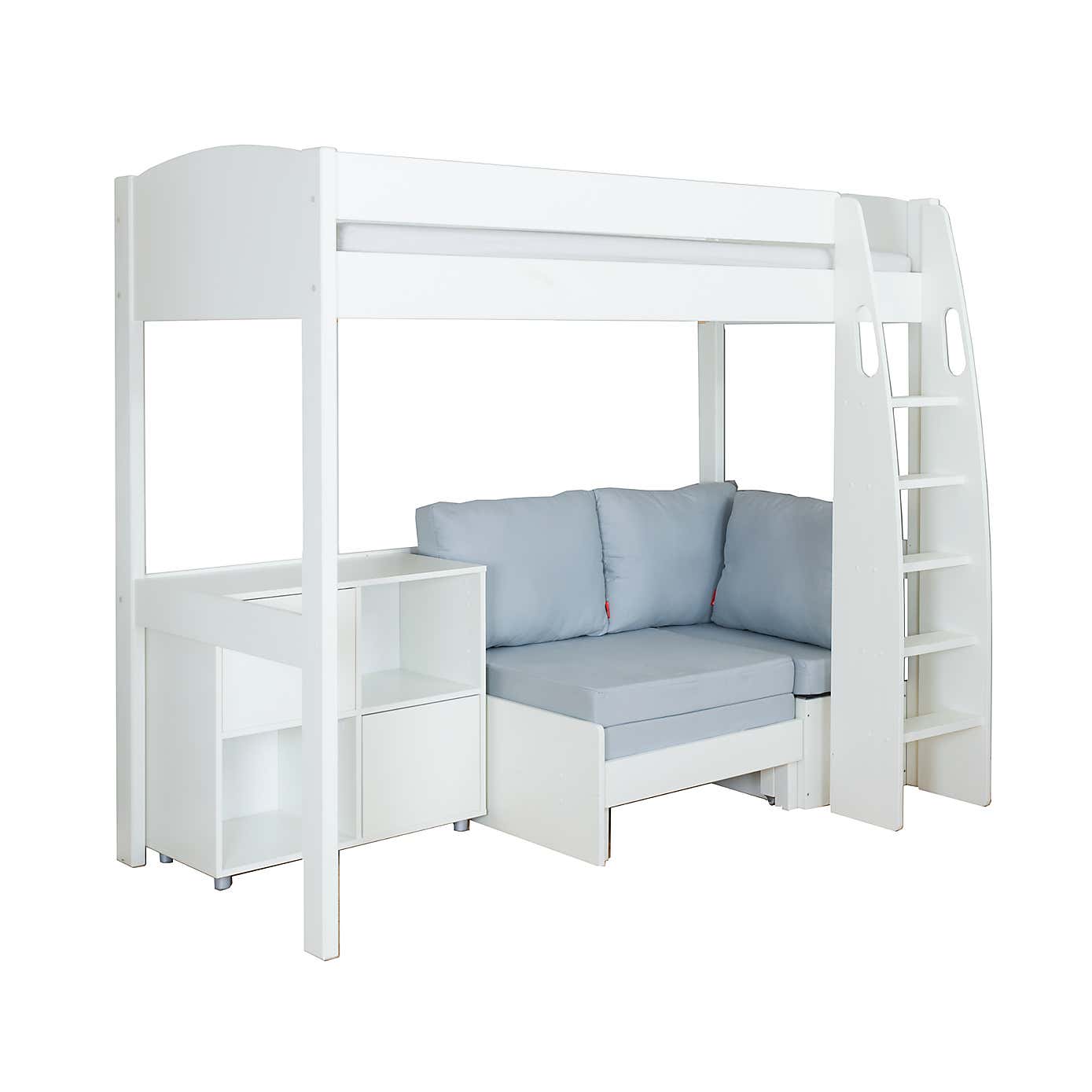 Stompa Uno High Sleeper with Corner Sofa and Cube Unit, Pine