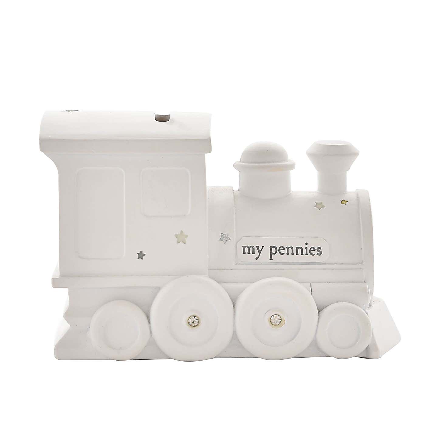 Bambino White Resin Money Box - Train