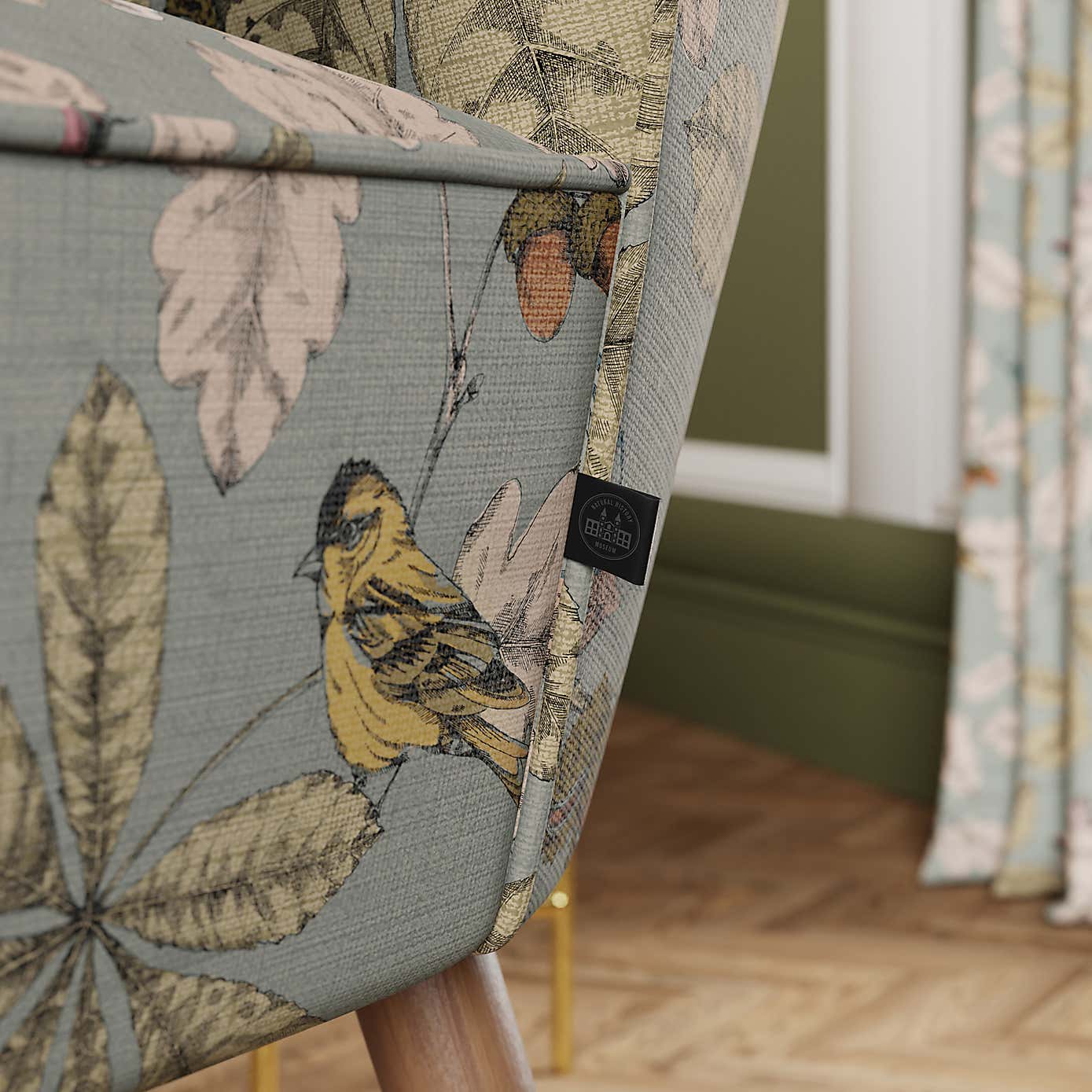 Eliza Wooden Armchair, Flatweave Arboretum Print