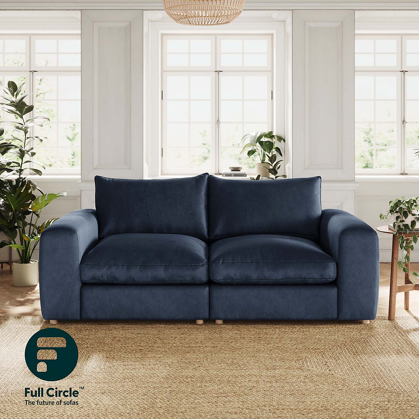 Full Circle Austin Cosy Velvet 4 Seater Sofa, Navy