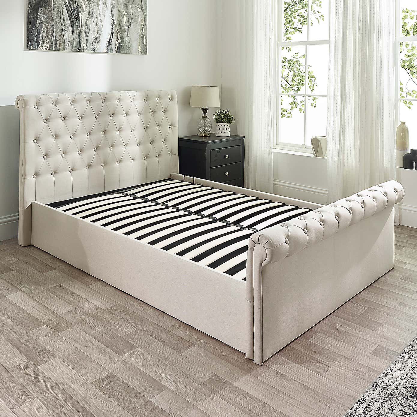 Chesterfield Linen Ottoman Bed Frame