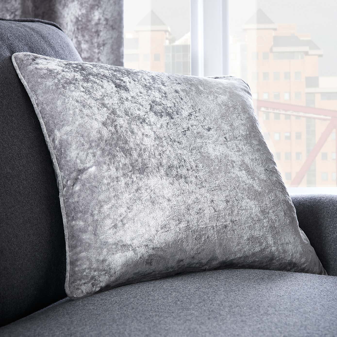 Crushed Velour Silver Eyelet Curtains