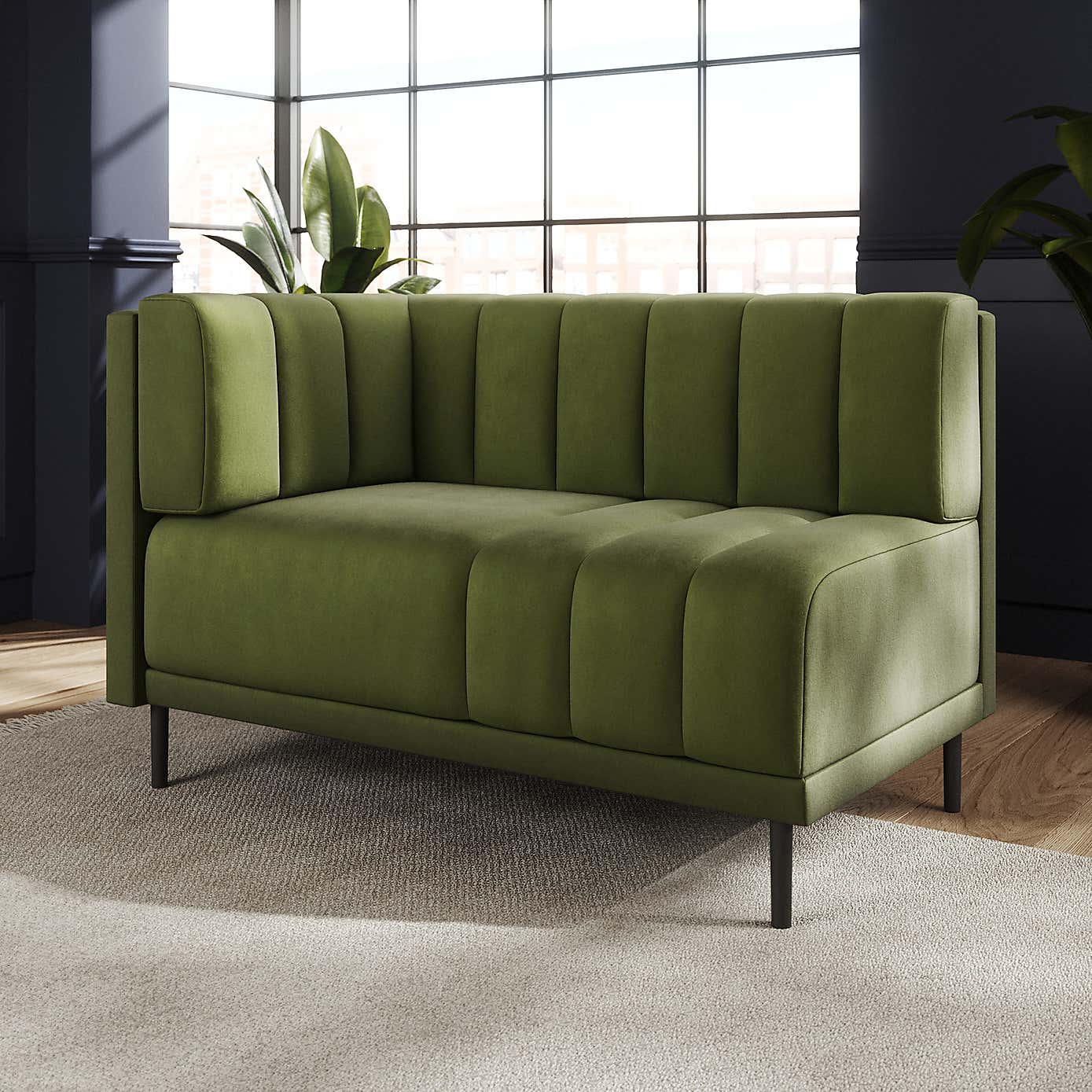 Amali Corner Dining Bench, Matte Plush Velvet