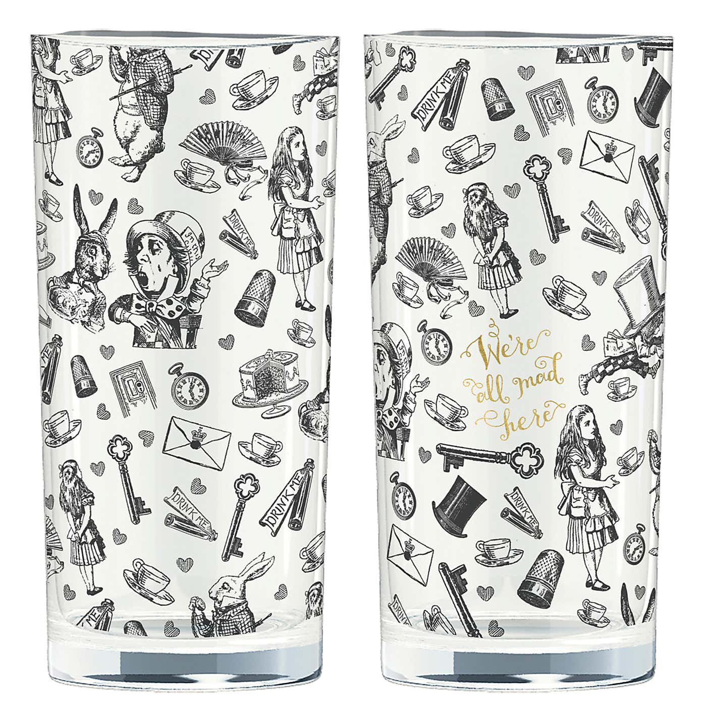 Alice in Wonderland Set of 2 High Ball Glasses