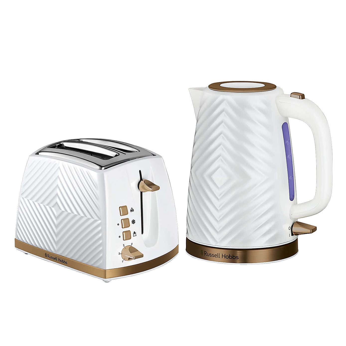 Russell Hobbs Groove White Kettle & 2 Slice Toaster