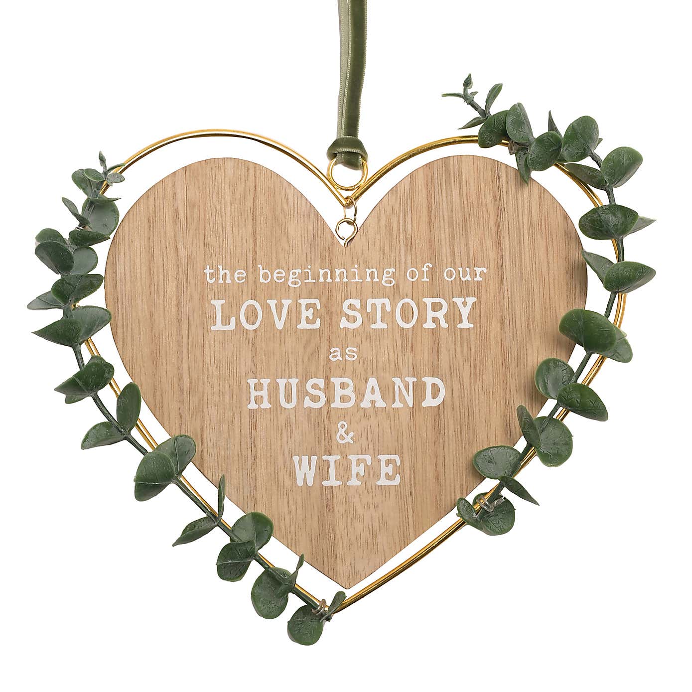 Love Story Husband & Wife Heart Plaque with Leaves