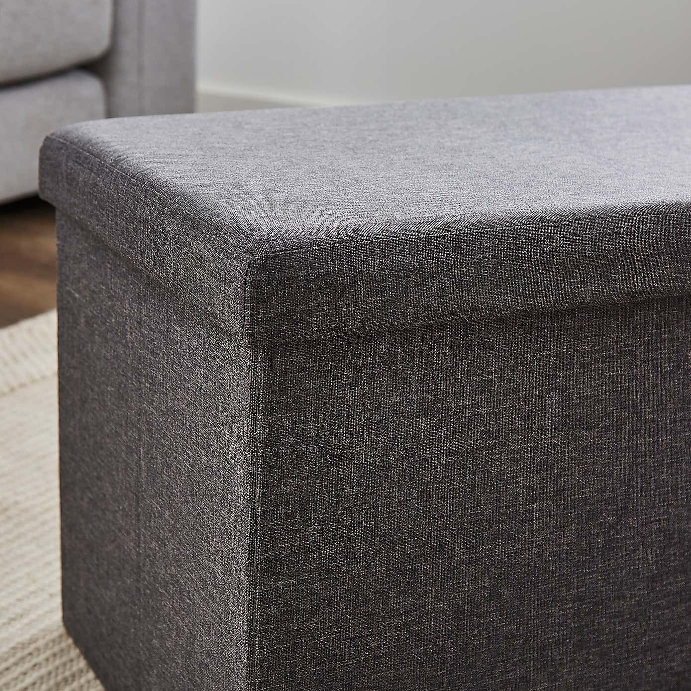 Faux Linen Rectangular Ottoman