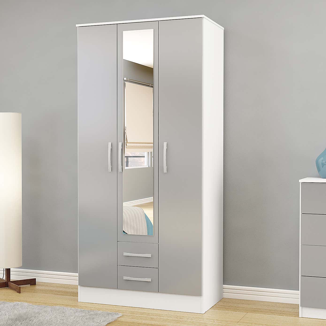 Lynx Grey Triple Mirrored Wardrobe