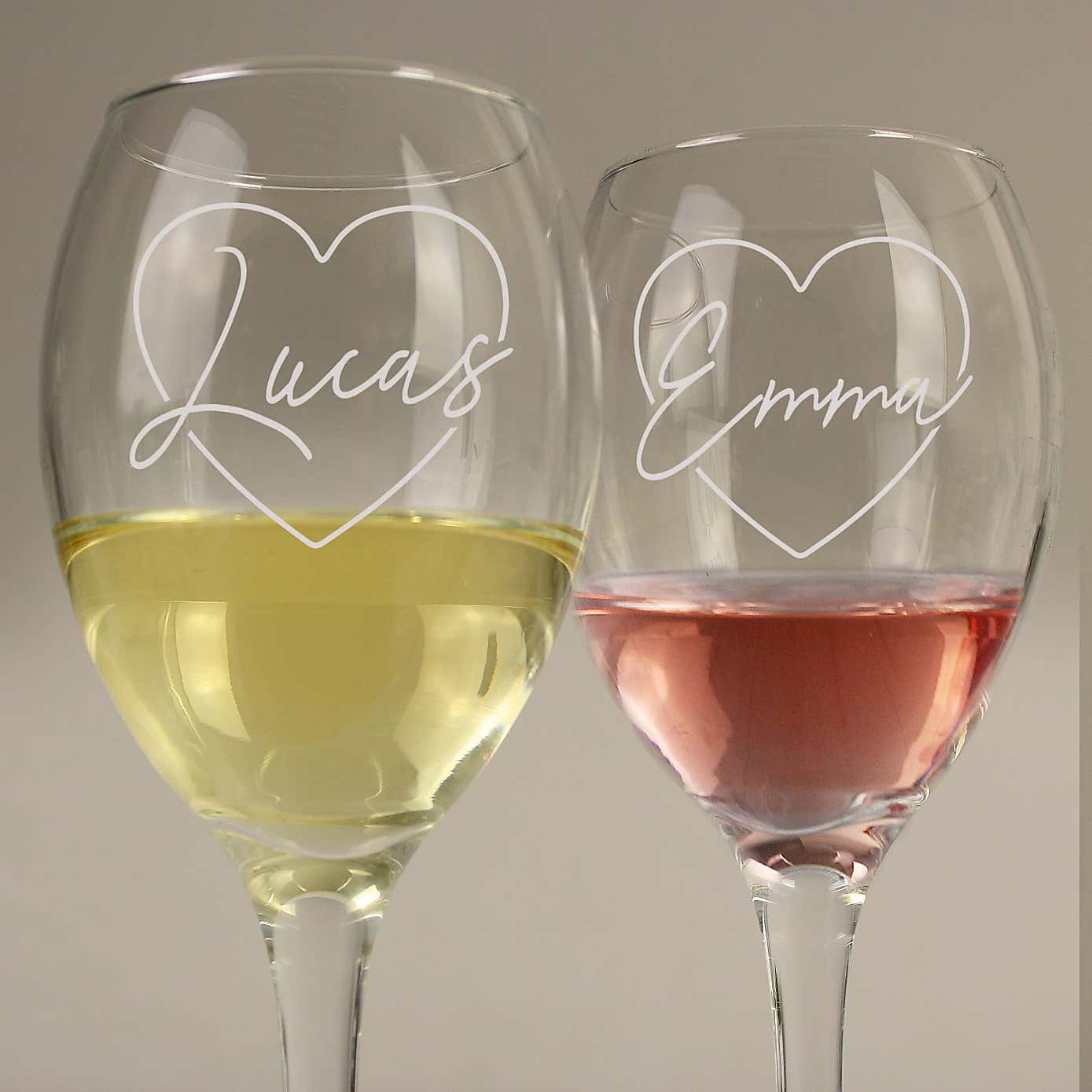 Personalised Heart Wine Glass Set