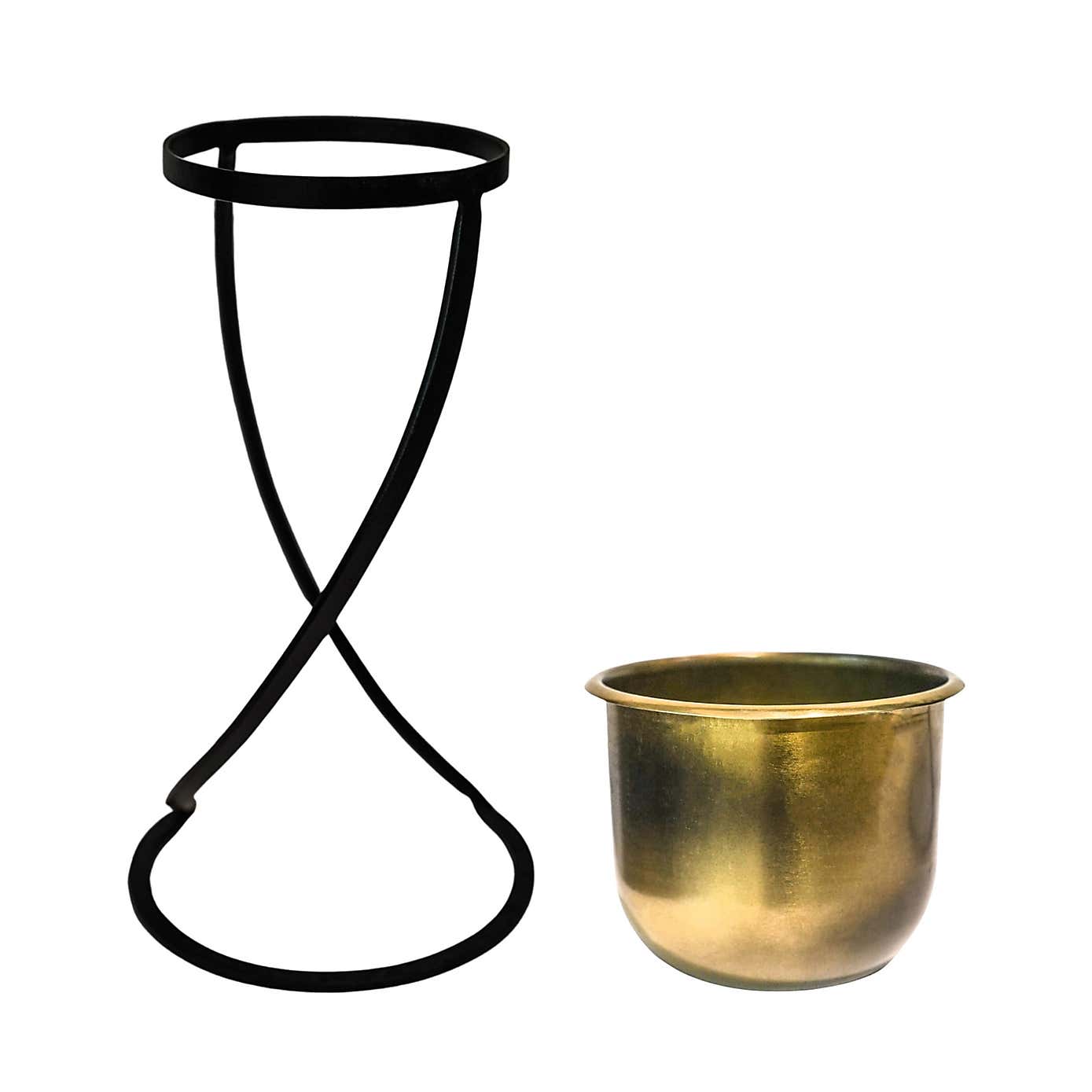 Kensington Brass Metal Round Plant Pot With Stand