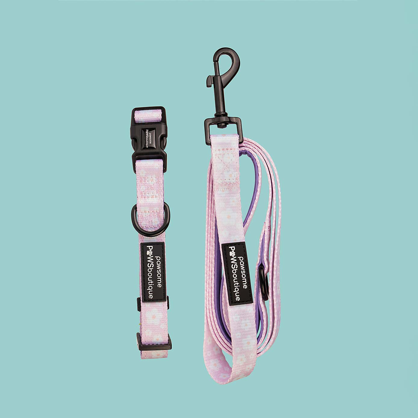 Pink Flowers Dog Collar and Lead Set