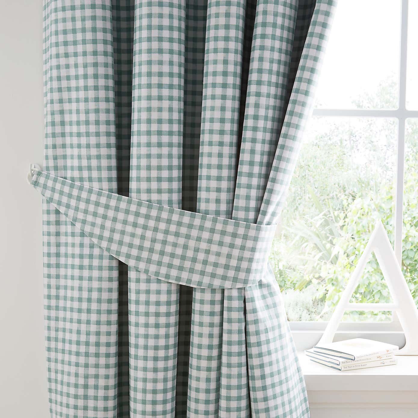 Green Gingham Blackout Eyelet Curtains