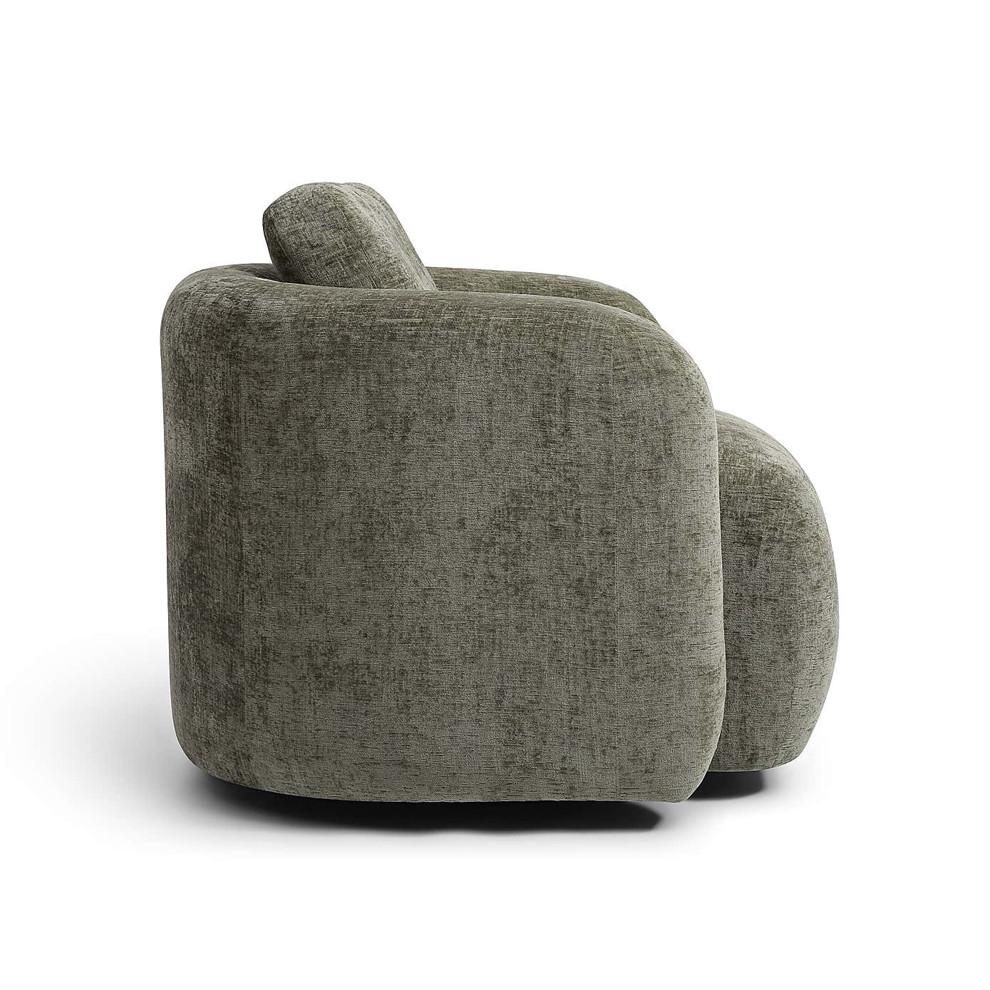 Max Olive Distressed Chenille Curved Swivel Accent Chair