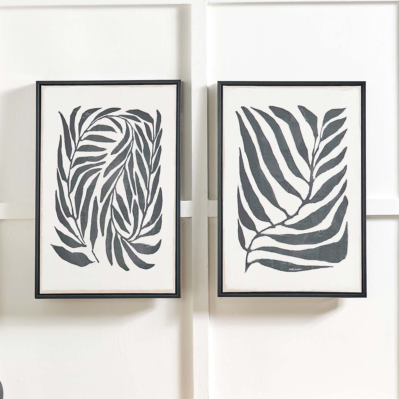 Set of 2 Black Leaf Print Framed Canvases