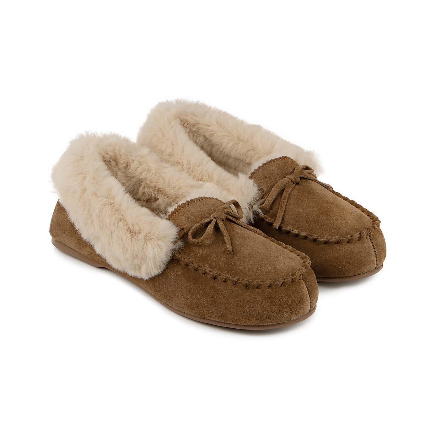 Isotoner Genuine Suede Moccasin with Faux Fur Lining
