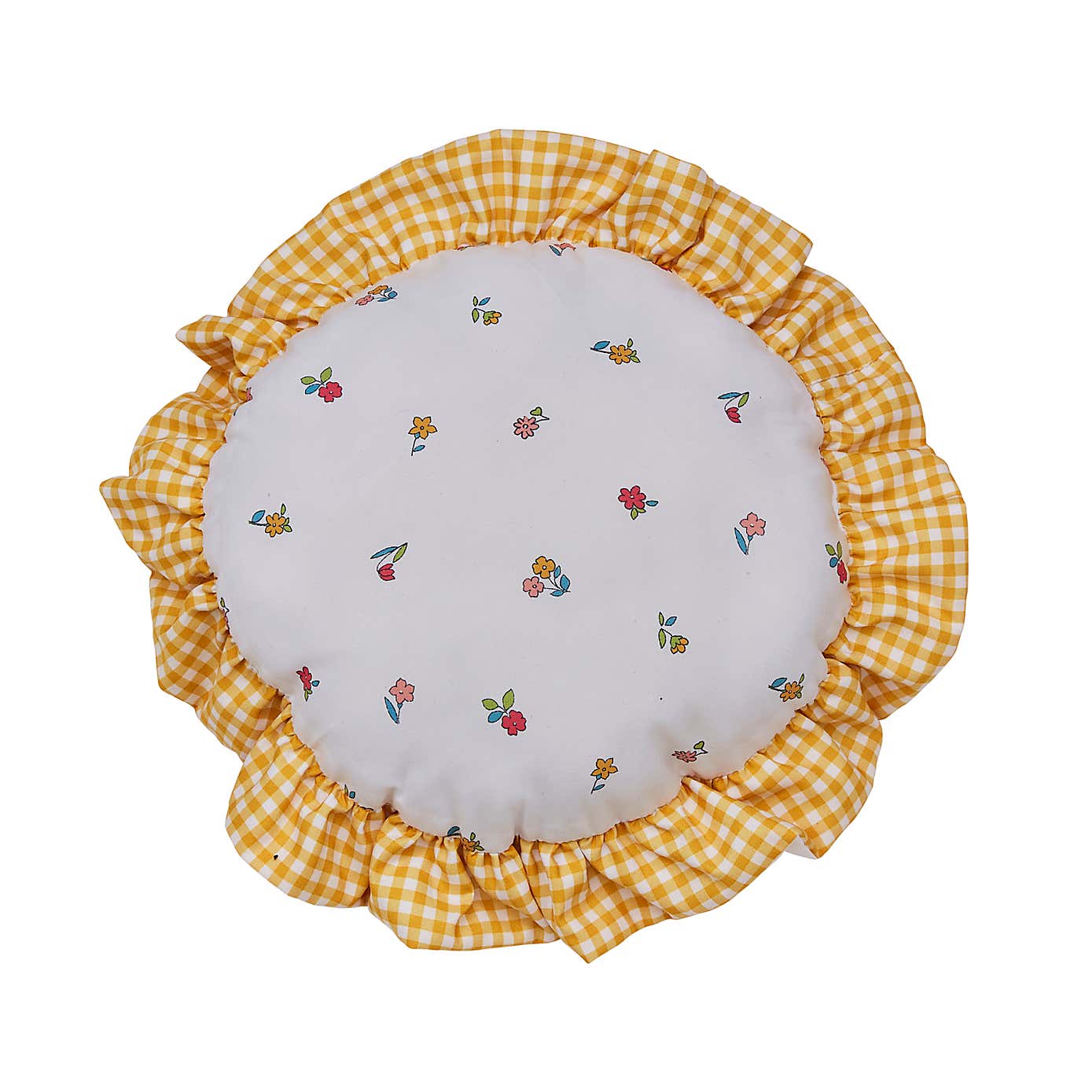 Yellow Gingham Round Cushion