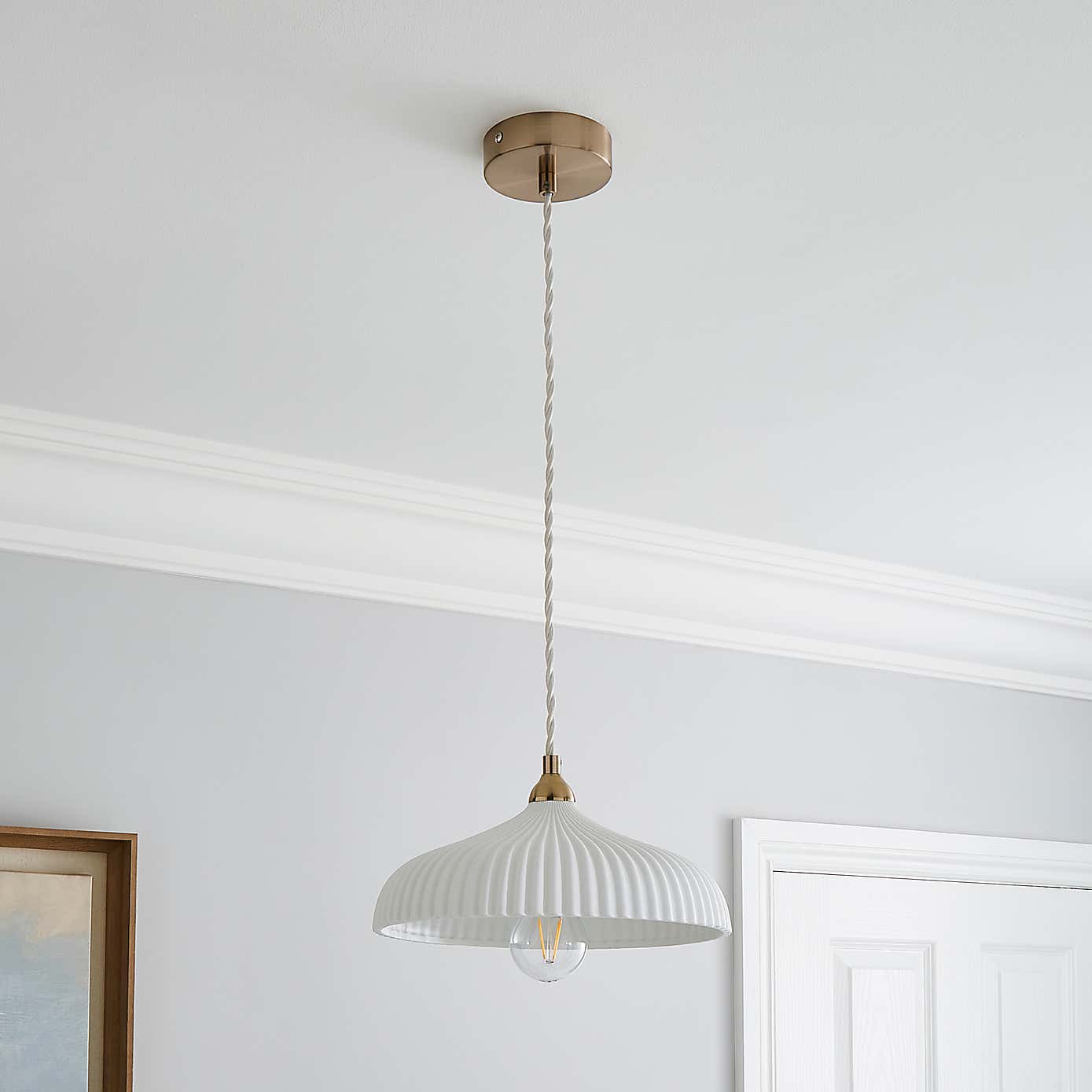 Dorma Ribbed Porcelain 1 Light Ceiling Fittng