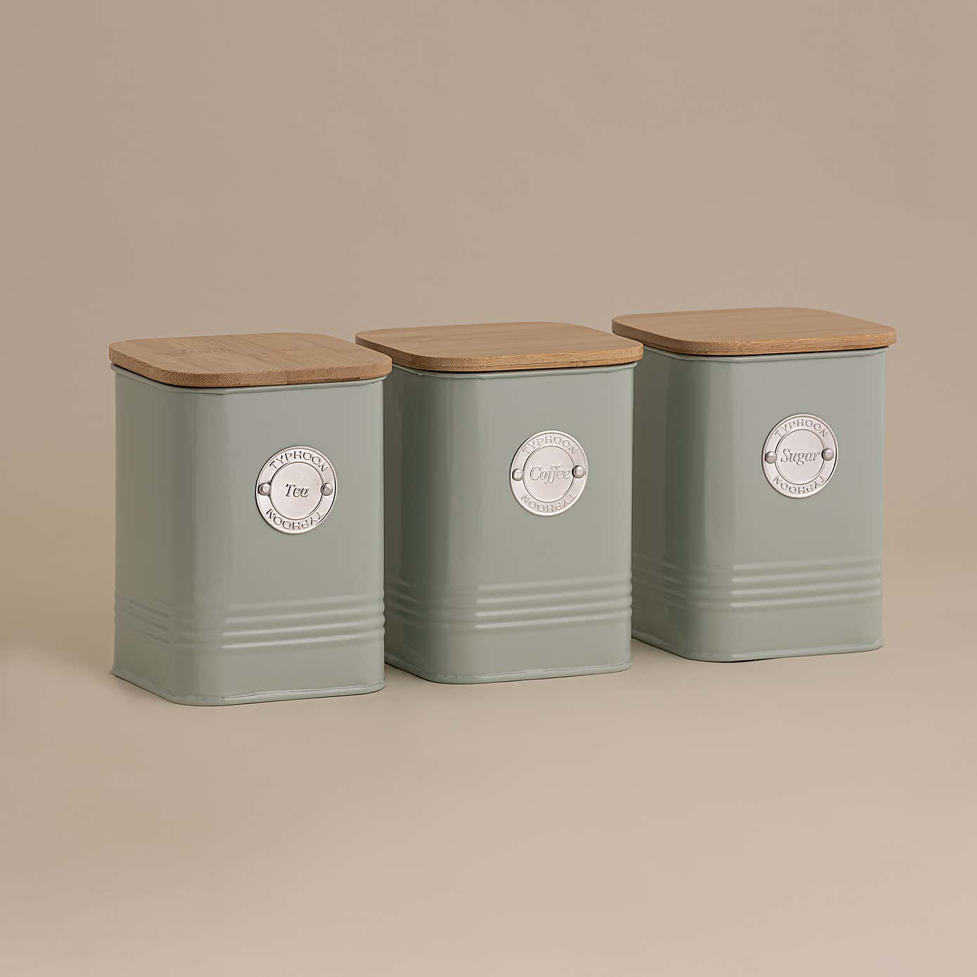 Typhoon Living Set of 3 Mint Green Square Tea, Coffee & Sugar Canisters