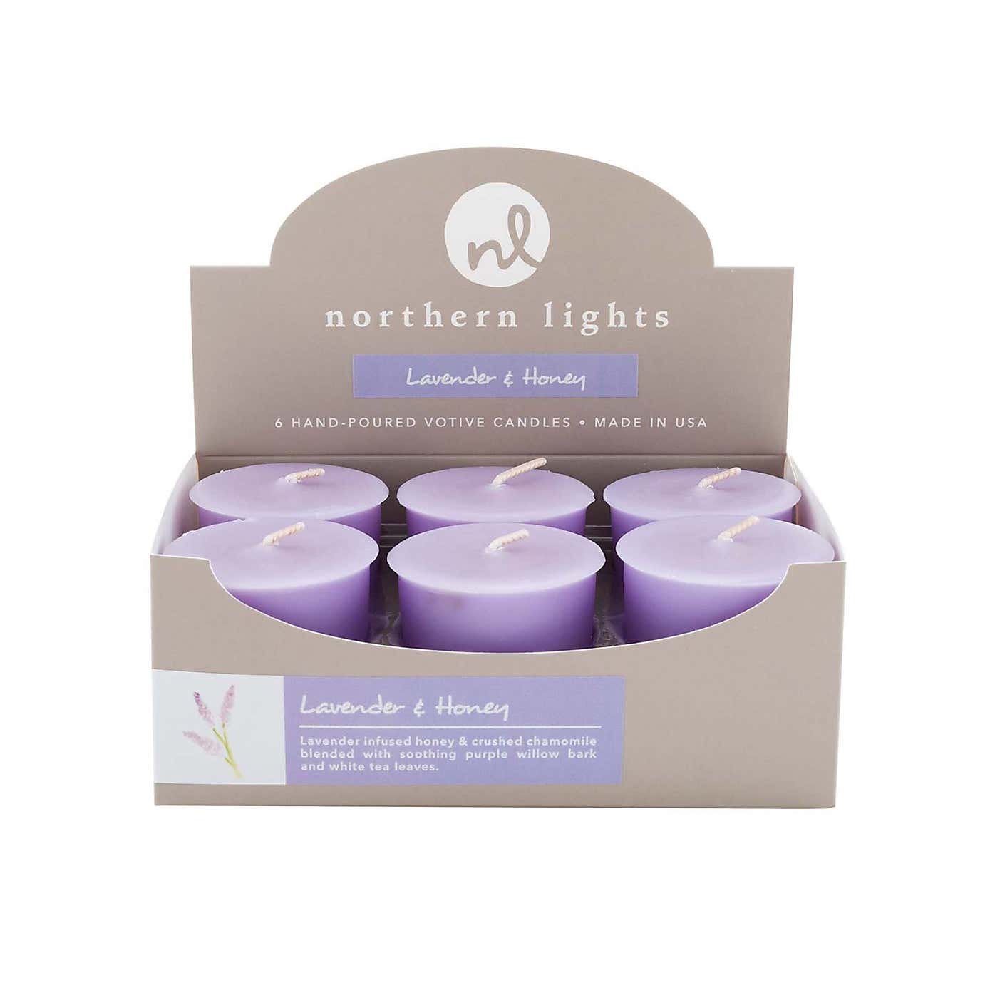 Northern Lights Lavender and Honey Pack of 6 Votive Candles