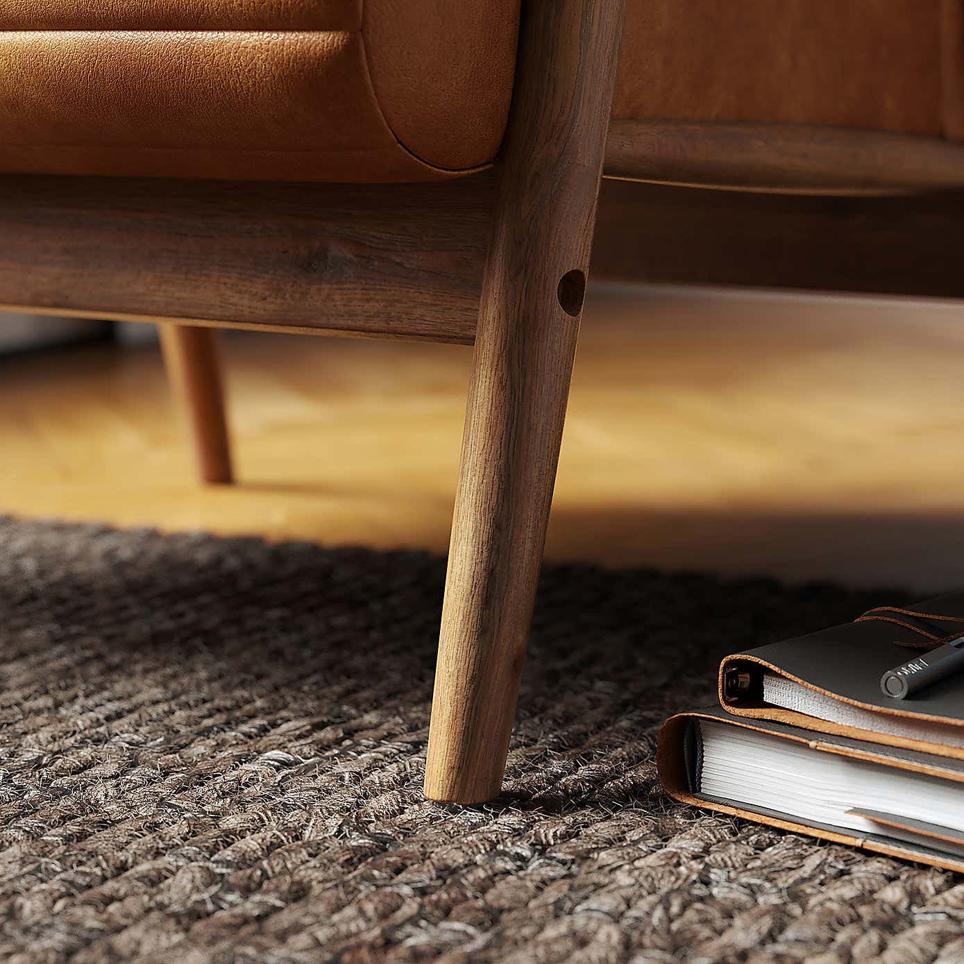 Quinn Tan Faux Leather Wooden Arm Accent Chair