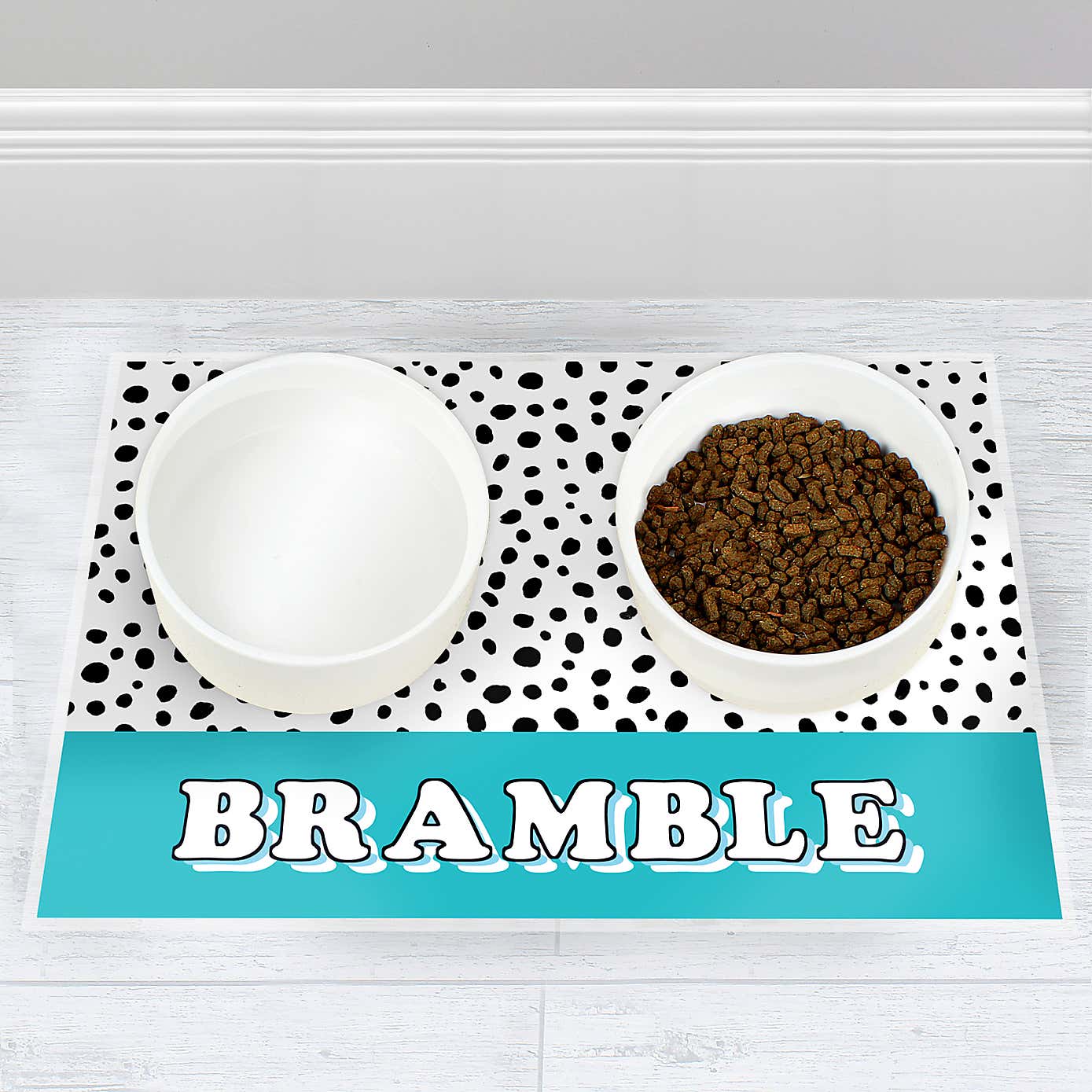 Personalised Spotty Dog Pet Bowl Mat