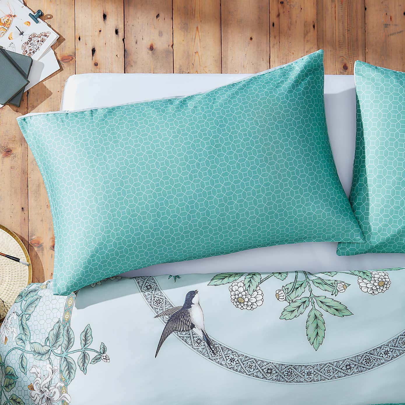 Garden Birds Sage Cotton Duvet Cover and Pillowcase Set