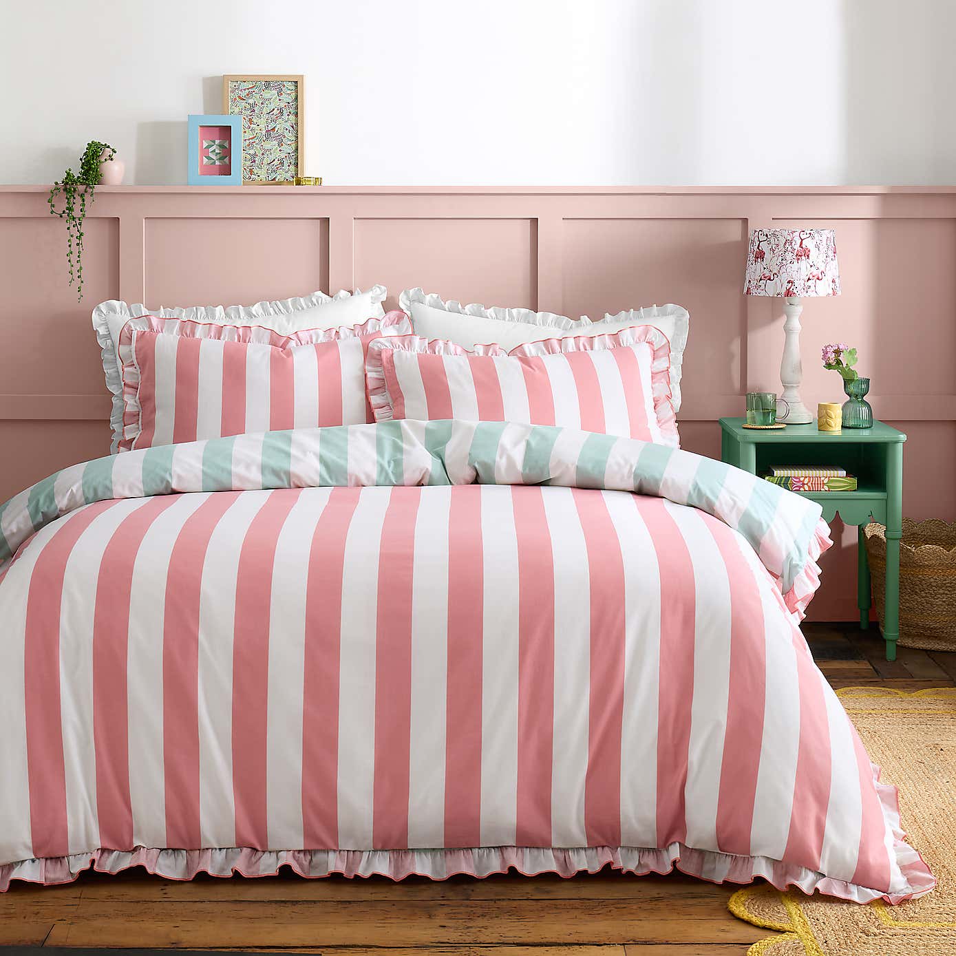 Emmy Frilled Stripe 100% Cotton Duvet Cover and Pillowcase Set
