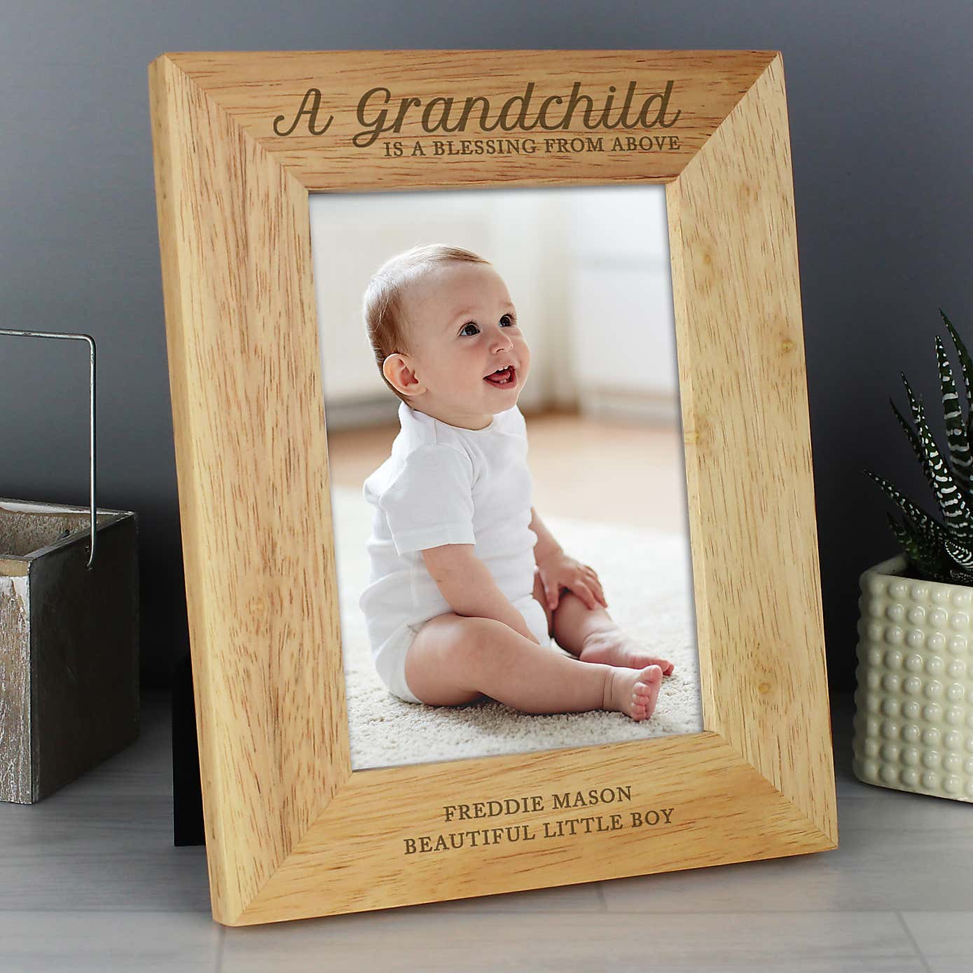 Personalised A Grandchild is a Blessing Light Wood Portrait Photo Frame