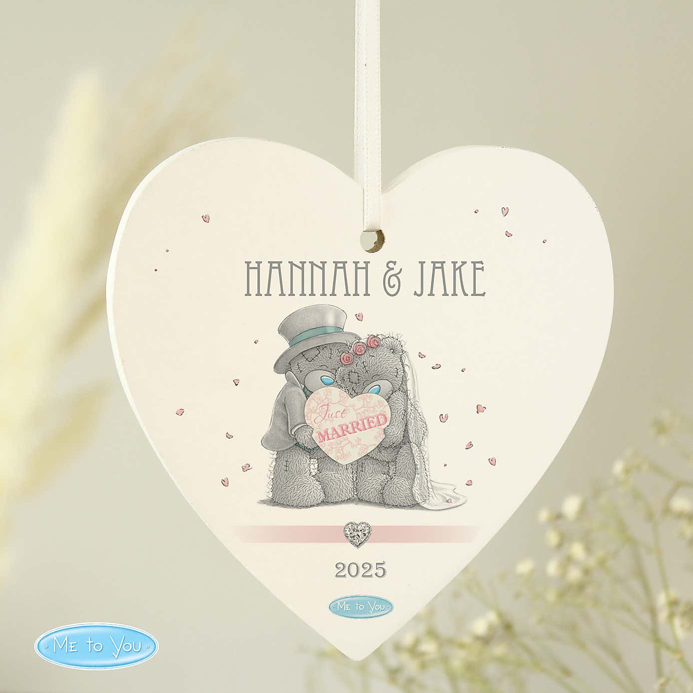 Personalised Me To You Wedding Couple Wooden Heart Decoration
