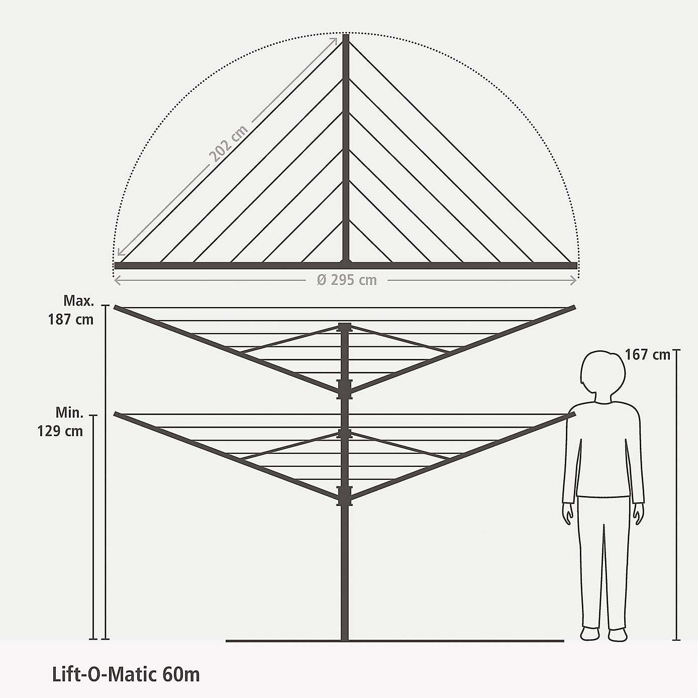 Brabantia Lift O Matic 60m Rotary Clothes Airer, Ground Spike & Cover