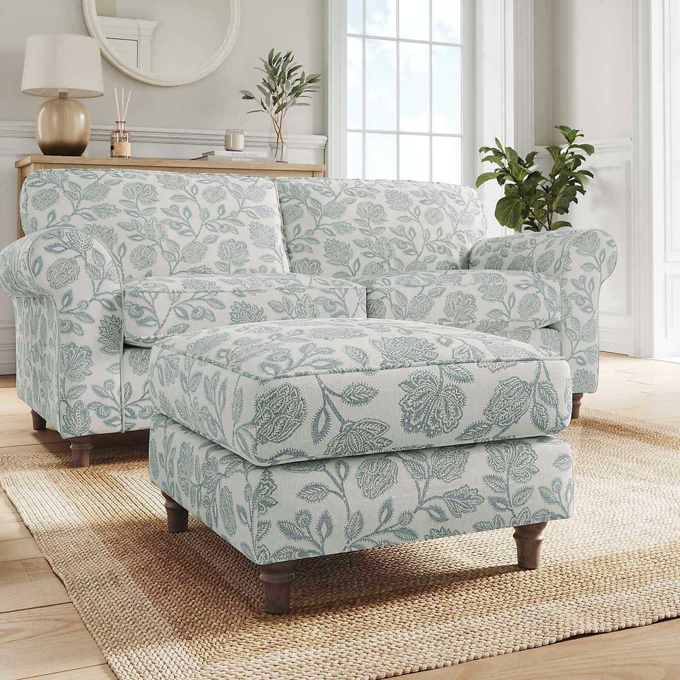 Flori Footstool, Floral Print Fabric
