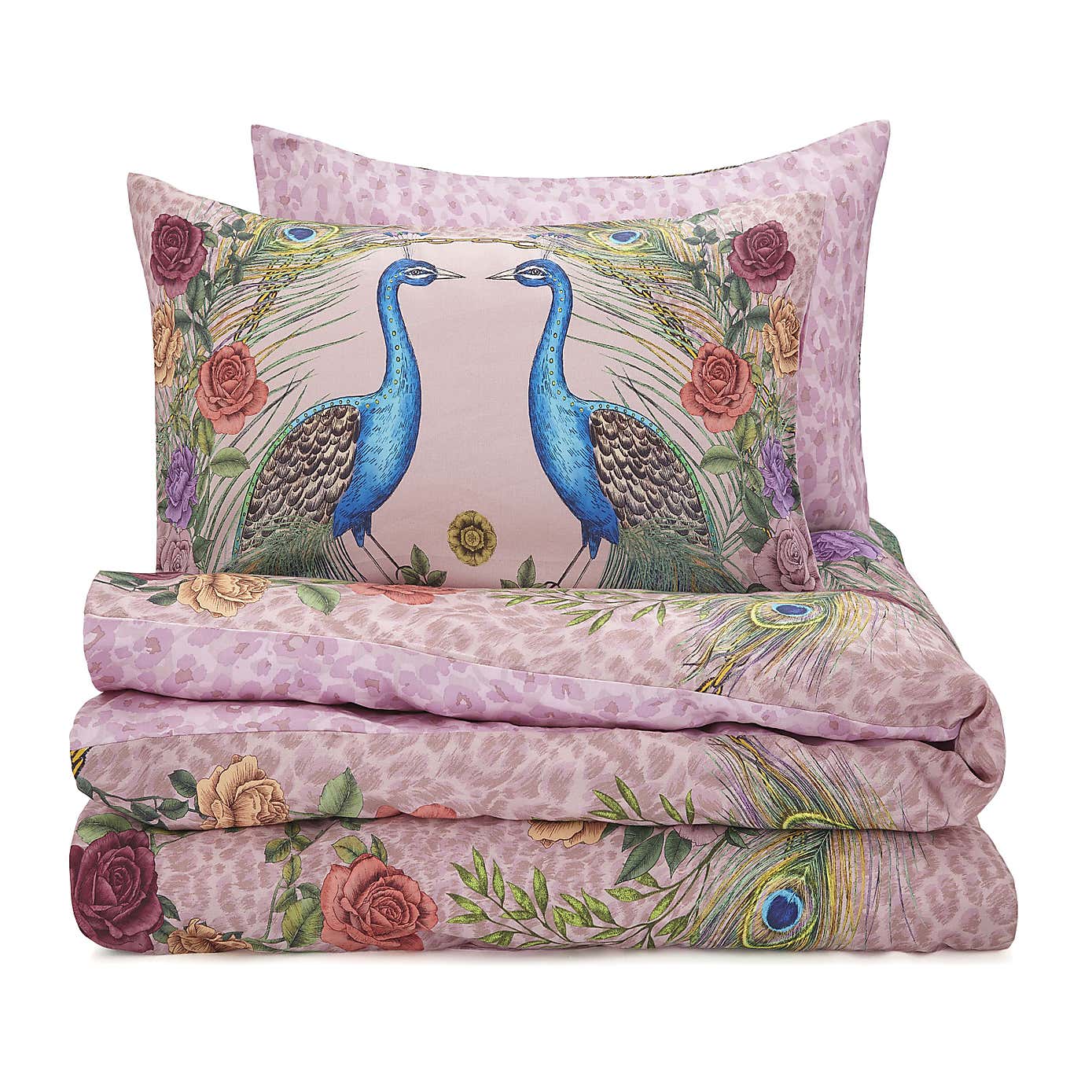 Matthew Williamson Xanadu Peacock 200 Thread Count Cotton Pink Duvet Cover and Pillowcase Set