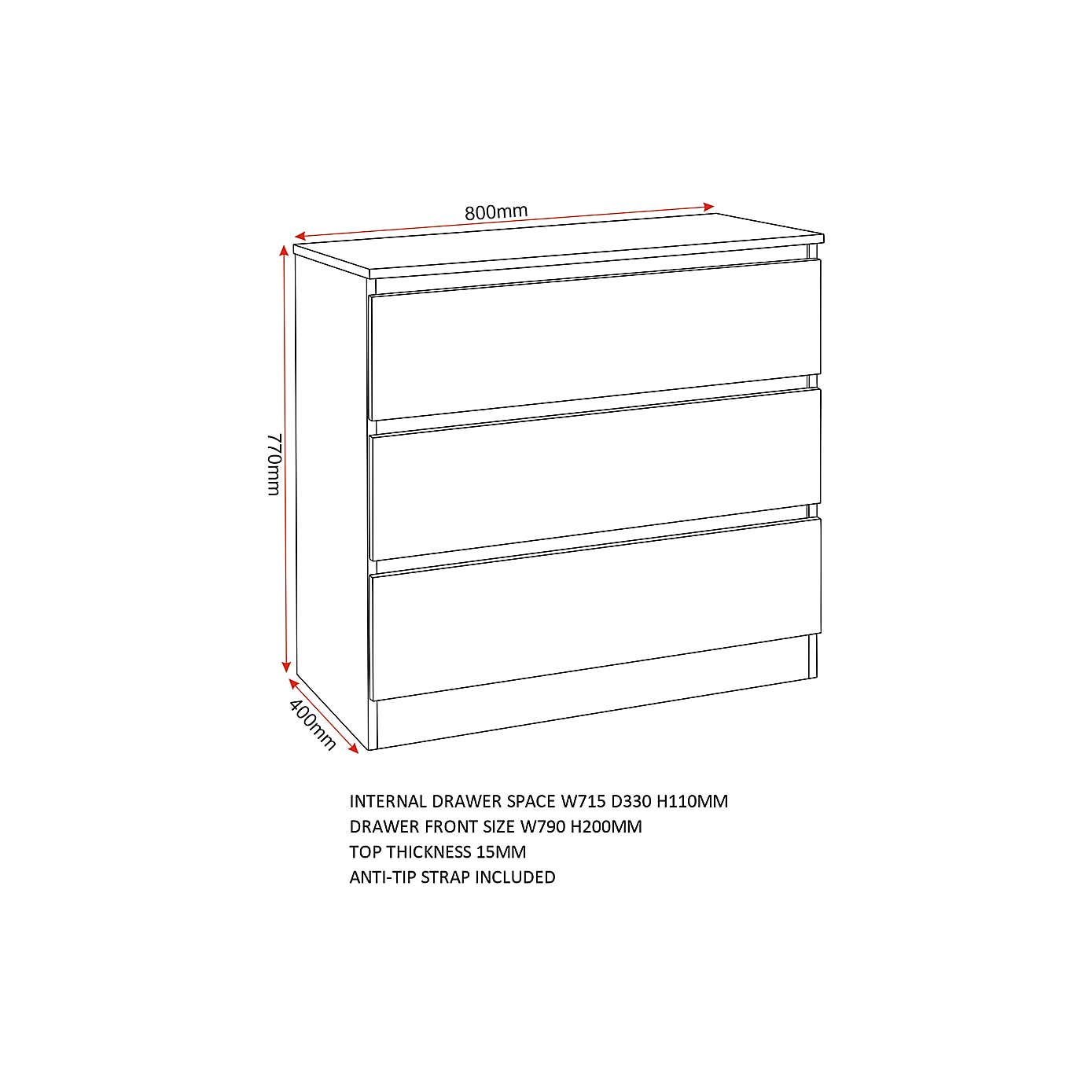 Malvern 3 Drawer Chest