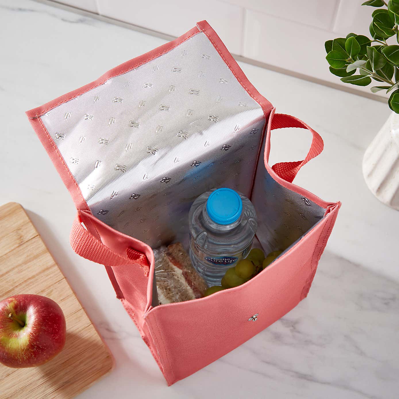 Coral Fold Over Lunch Bag