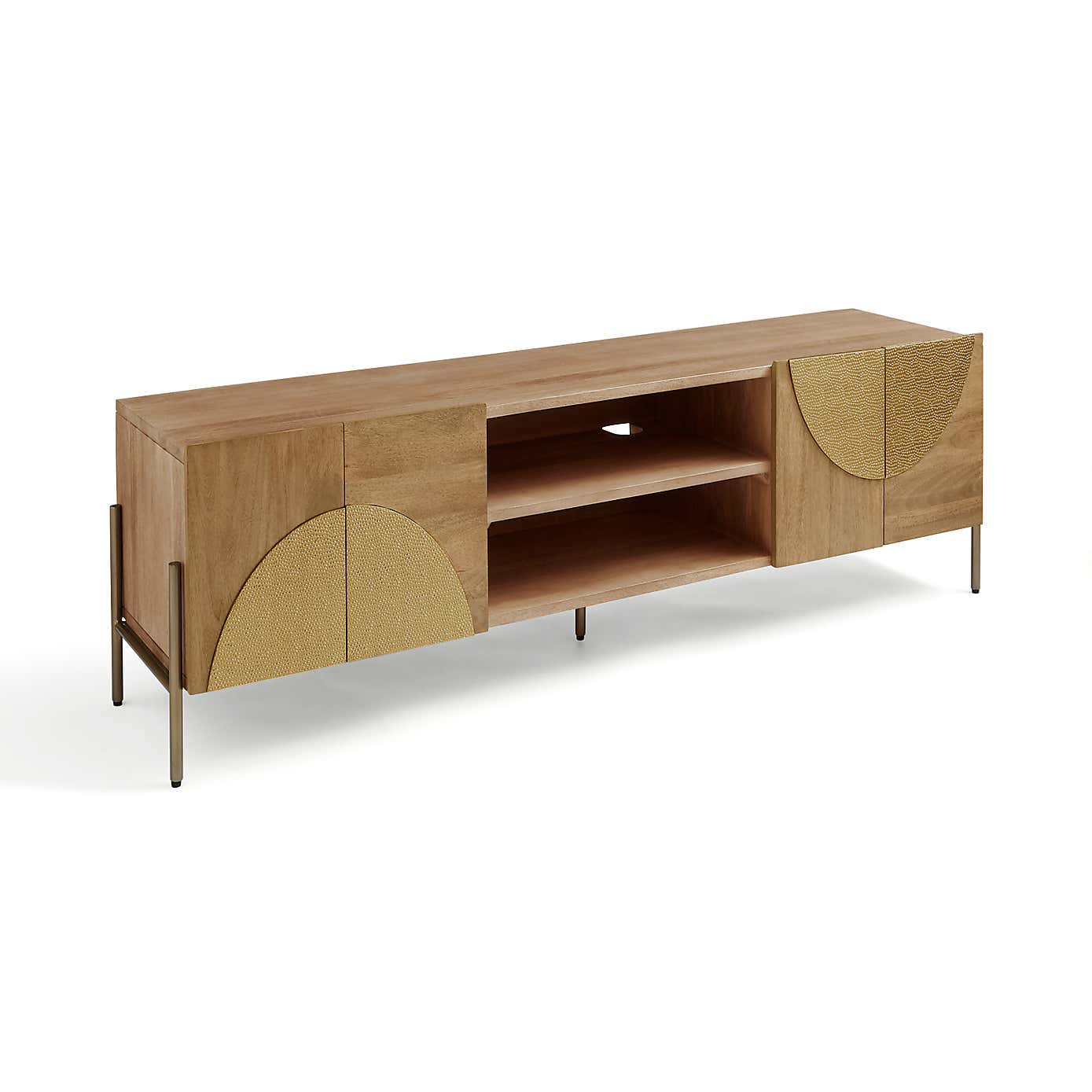 Zaneta Extra Wide TV Unit for TVs up to 80", Mango Wood and Brass