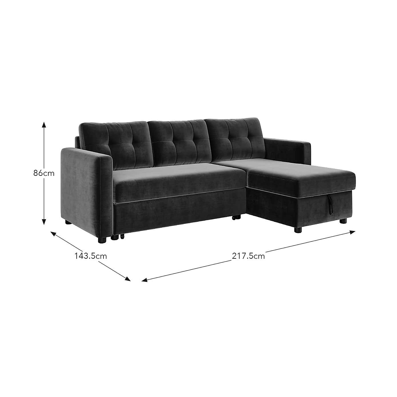 Barker Velvet Trundle Corner Chaise Sofa Bed