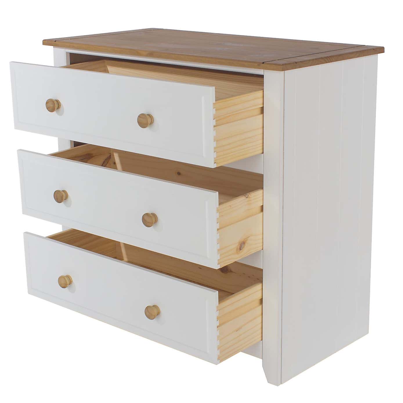 Capri 3 Drawer Chest, White & Pine
