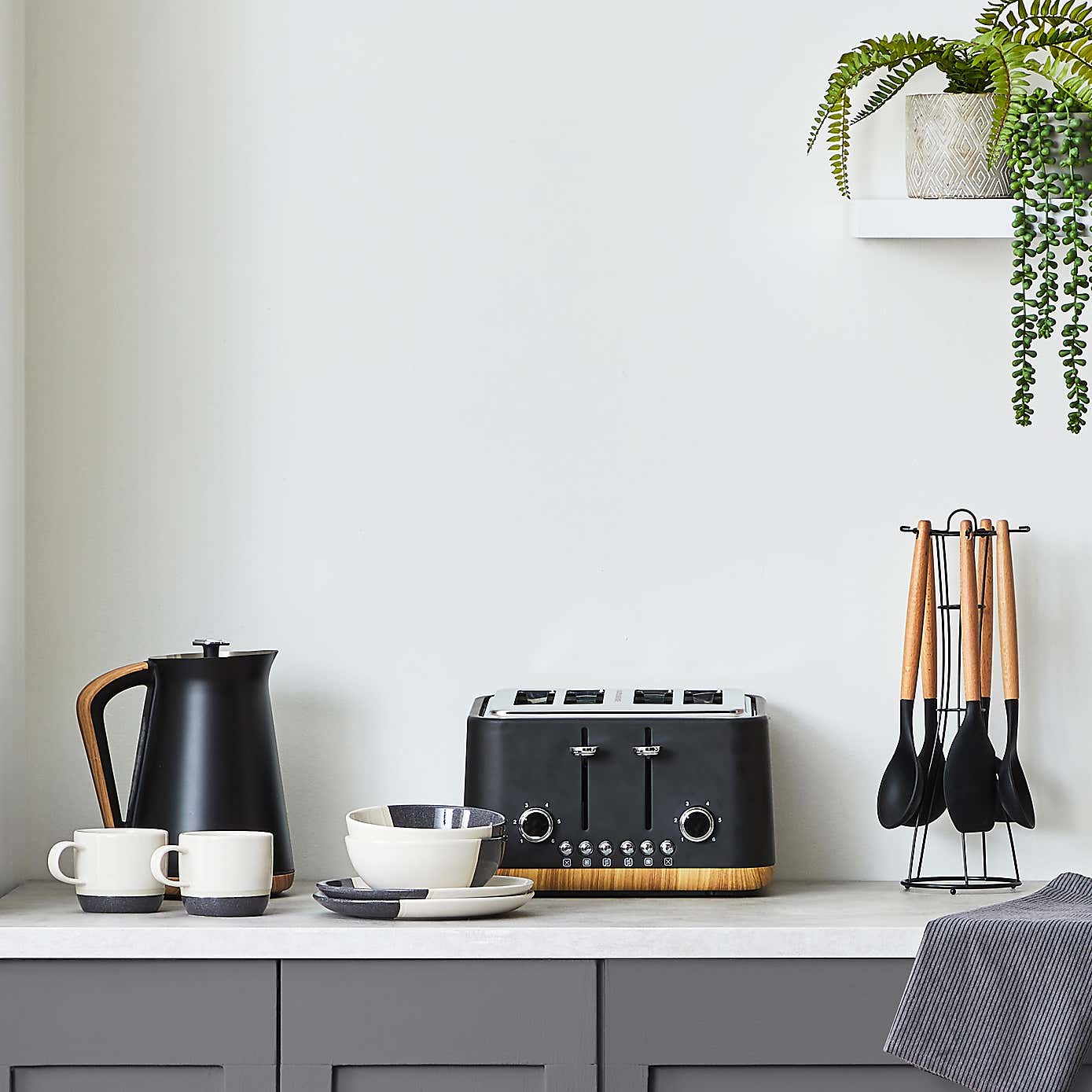 Contemporary Matt Grey Kettle and Toaster Set