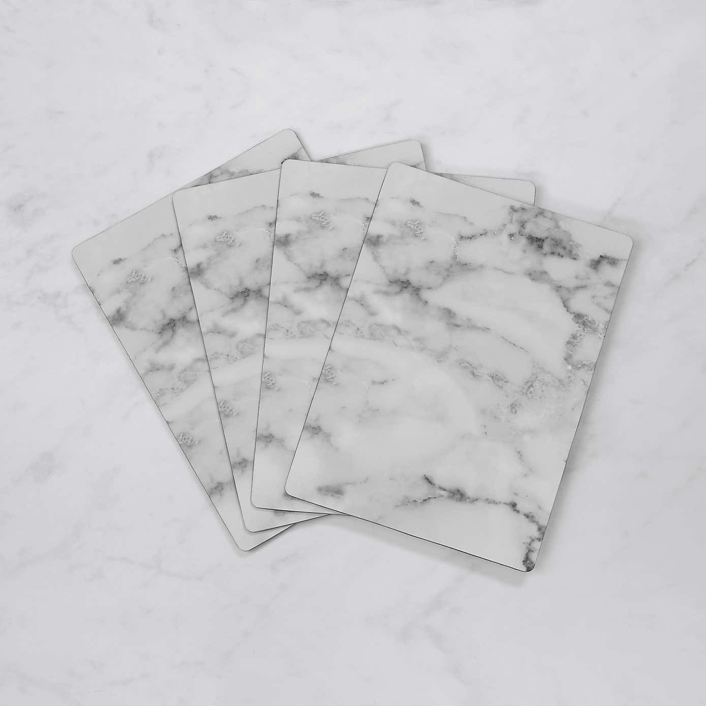 Set of 4 White Marble Cork Back Placemats