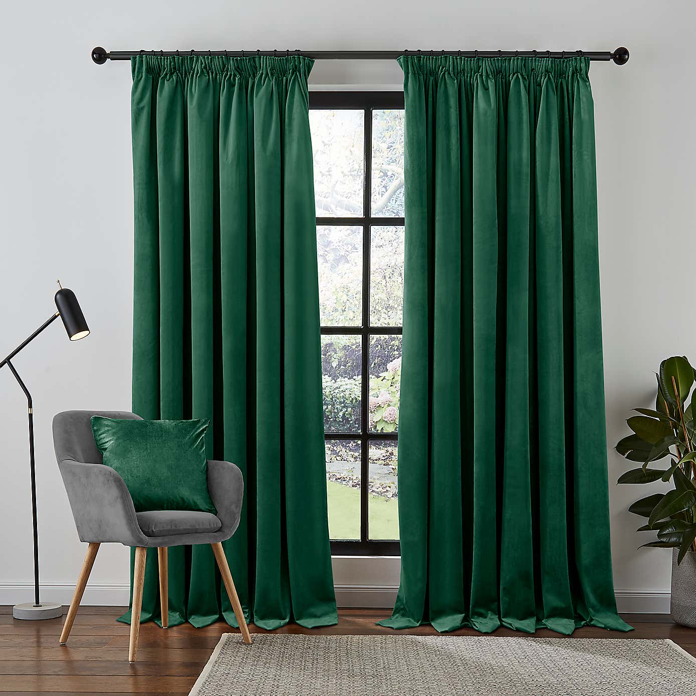 Recycled Velour Olive Pencil Pleat Curtains