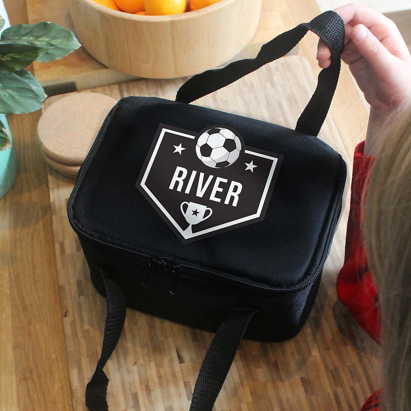 Personalised Black Football Lunch Bag