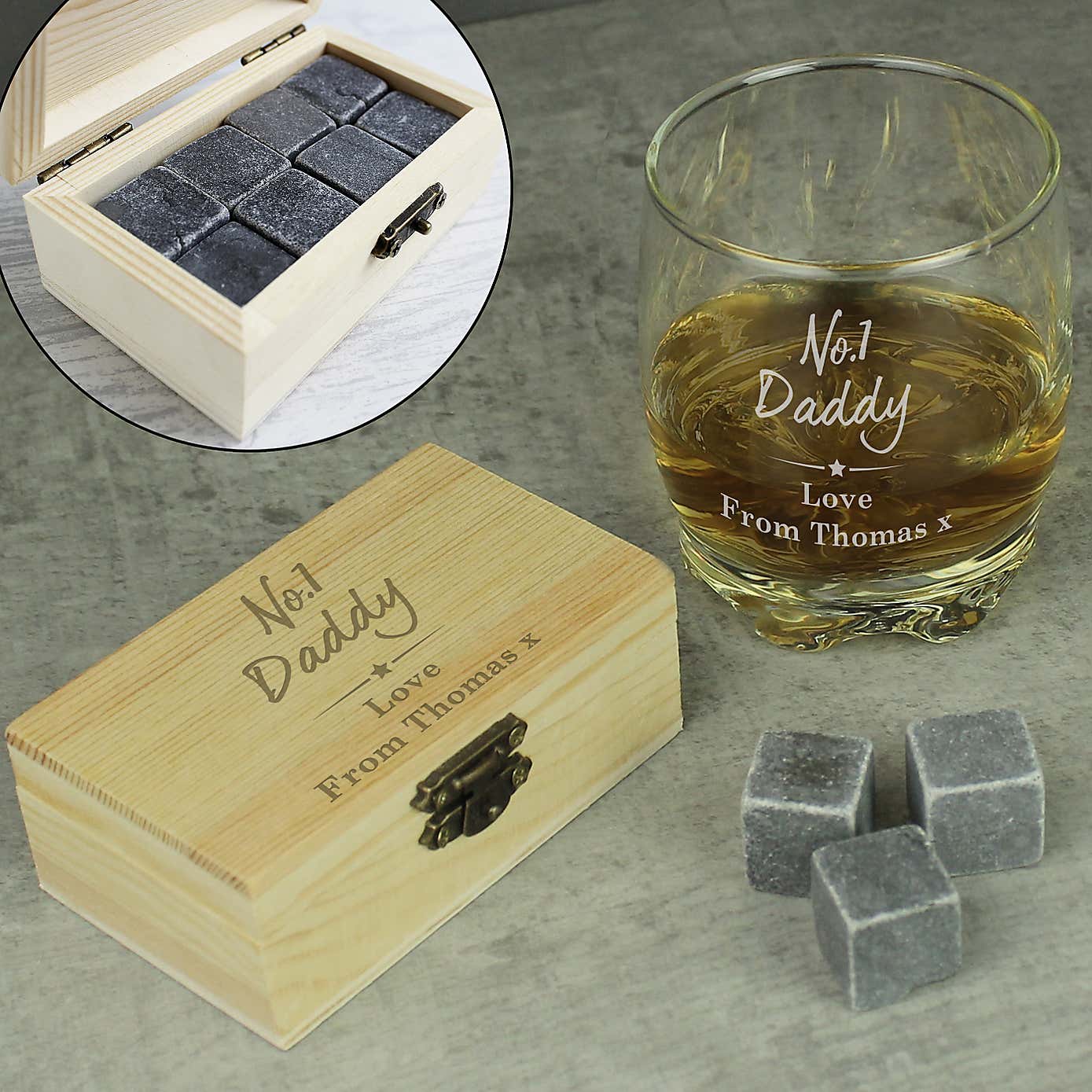 Personalised No.1 Cooling Stones and Glass Set